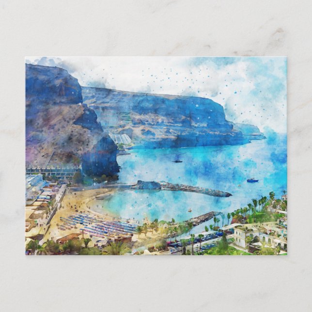 Postal Cityscape Puerto de Morgan en Gran Canaria. Pintar (Anverso)