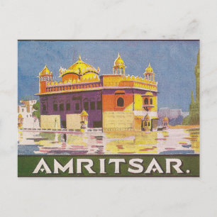 Postal Ciudad Amritsar, templo de oro, India, vintage