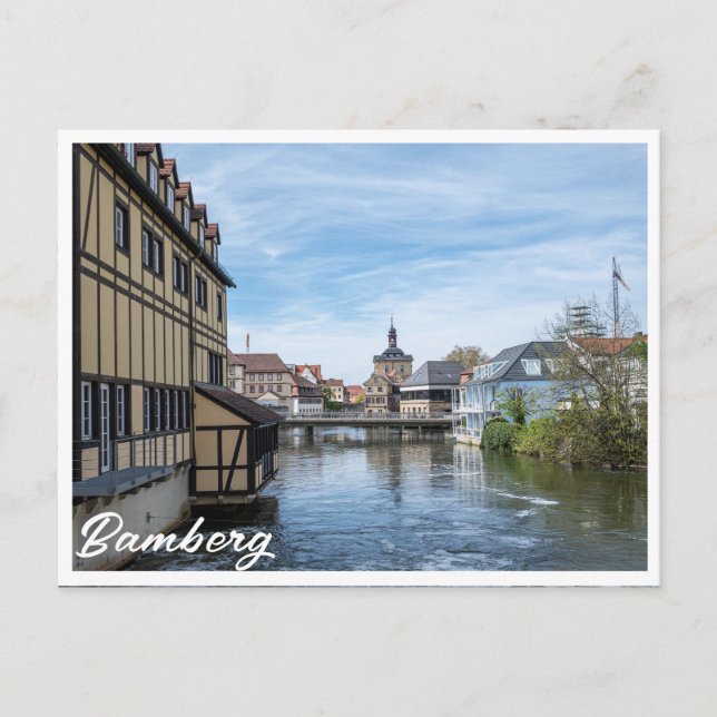 Postal Ciudad antigua y río Regnitz en Bamberg, Alemania (Anverso)