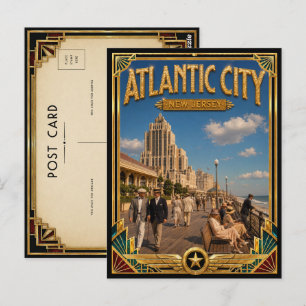 Postal Ciudad Atlántica Nueva Jersey Arte Deco Dorado Vin