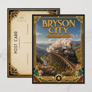 Postal Ciudad Bryson Carolina del Norte Arte Deco Dorado