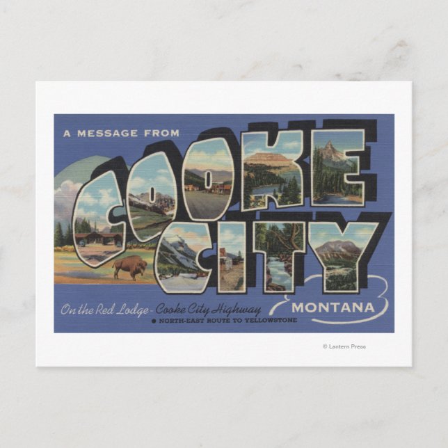 Postal Ciudad Cooke, Montana - Escenas de letras grandes (Anverso)