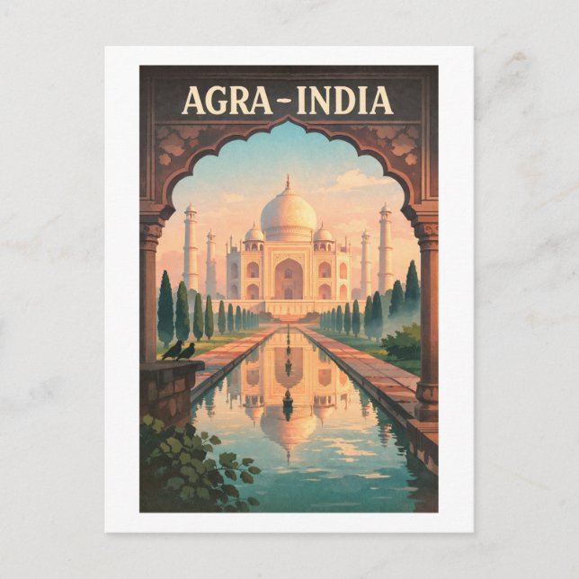 Postal Ciudad de Agra, viaje retro a la India 2026 (Anverso)