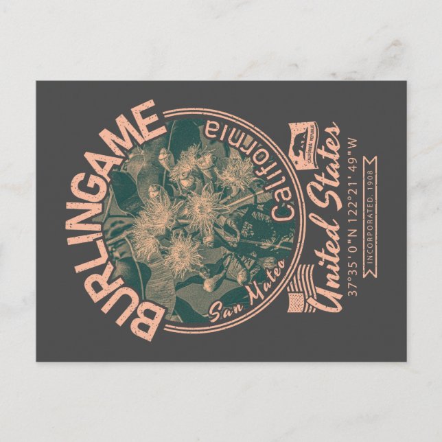 POSTAL CIUDAD DE BURLINGAME CALIFORNIA - ÁRBOL EUCALÍPTUS (Anverso)