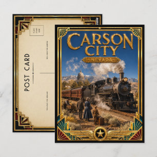 Postal Ciudad de Carson Nevada Arte Deco Vintage Edad de