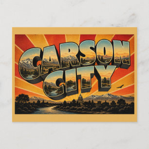 Postal Ciudad de Carson Nevada Río Sierra Montañas Arte