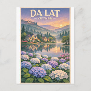Postal ciudad de Da Lat, Vietnam, en un clásico estilo re