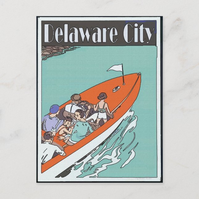 Postal Ciudad de Delaware, Paseo en Barco, Estilo Vintage (Anverso)