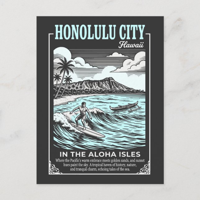 Postal Ciudad de Honolulu Hawái en las Islas Aloha (Anverso)