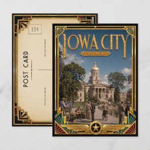 Postal Ciudad de Iowa Iowa Arte Deco Vintage Edad de Oro