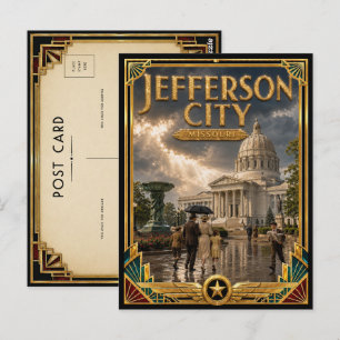 Postal Ciudad de Jefferson Missouri Arte Deco Vintage Dor