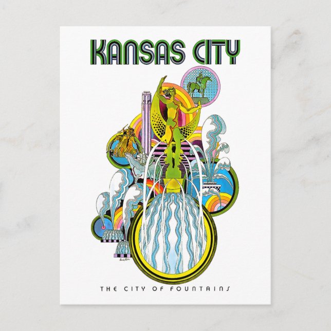 Postal Ciudad de Kansas, la ciudad de las fuentes, (Anverso)