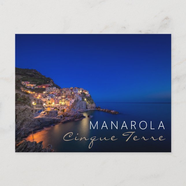 Postal Ciudad de Manarola en Cinque Terre por la noche (Anverso)