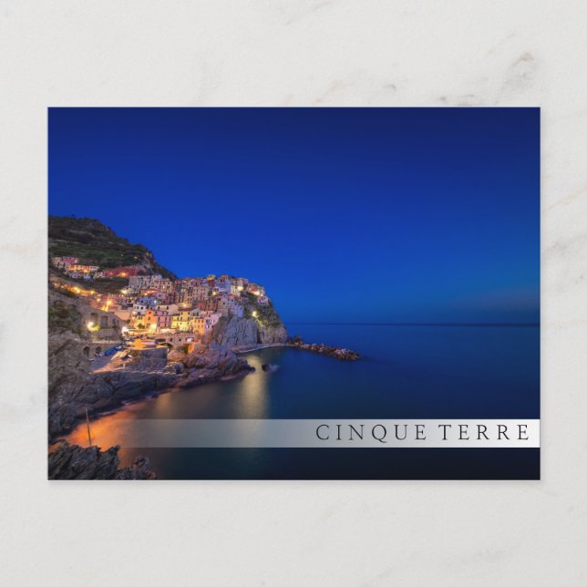 Postal Ciudad de Manarola en Cinque Terre por la noche (Anverso)