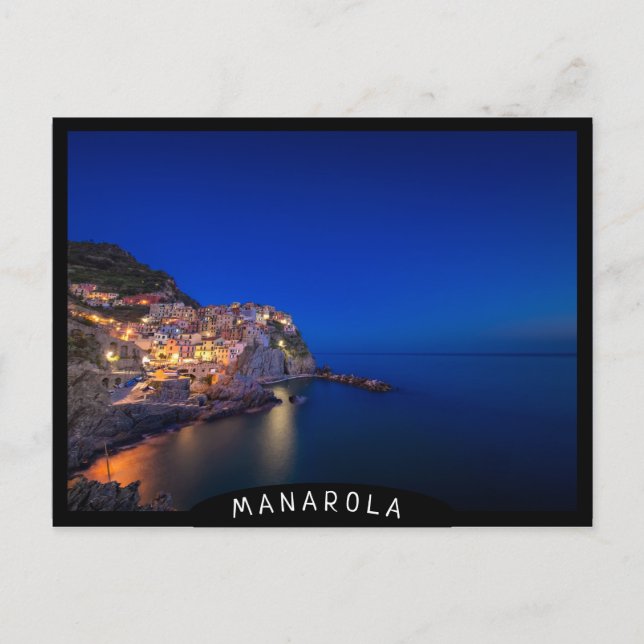Postal Ciudad de Manarola en Cinque Terre por la noche (Anverso)