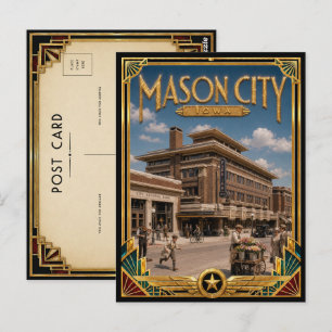 Postal Ciudad de Mason Iowa Arte Deco Vintage Edad de Oro