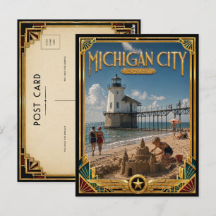 Postal Ciudad de Míchigan Indiana Arte Deco Antiguo Edad