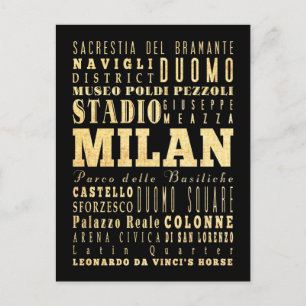 Postal Ciudad de Milano del arte de la tipografía de