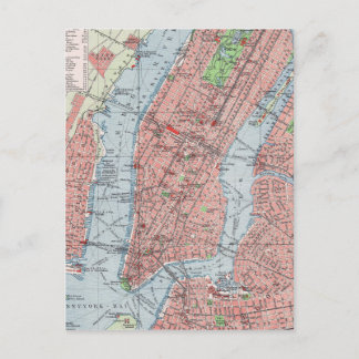 Postal Ciudad de Nueva York, Manhattan, mapa de época, po