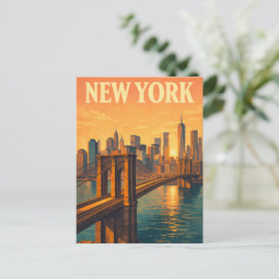 Postal Ciudad de Nueva York Puente de Brooklyn Viaje Vint