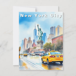 Postal Ciudad de Nueva York USA Viaje Acuarela 