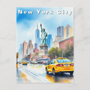 Postal Ciudad de Nueva York USA Viaje Acuarela