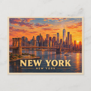 Postal Ciudad de Nueva York Viaje Vintage
