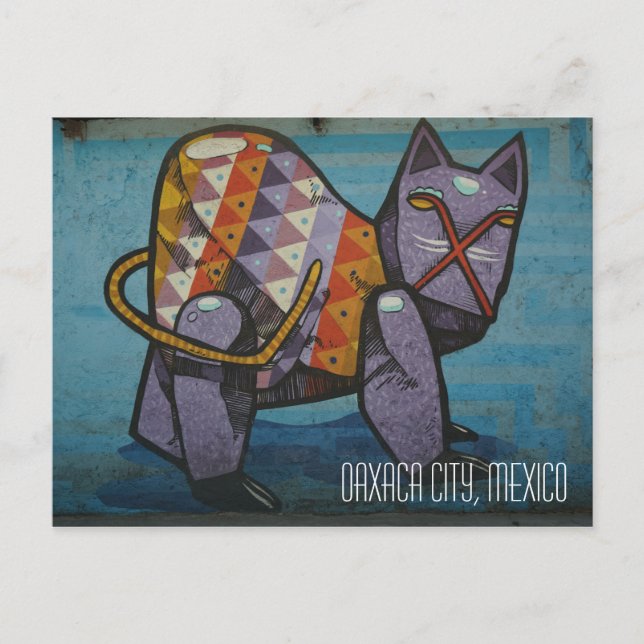 Postal Ciudad de Oaxaca México, mural callejero del gato (Anverso)
