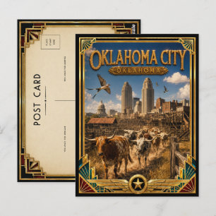 Postal Ciudad de Oklahoma Oklahoma Arte Deco Antiguo Edad