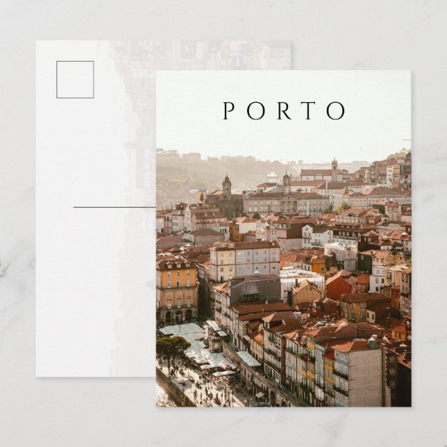 Postal Ciudad de Oporto, puesta de sol dorada (Anverso / Reverso)