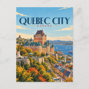 Postal Ciudad de Quebec Canadá Arte de Viaje Vintage