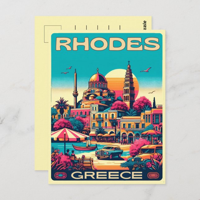 Postal Ciudad de Rodas Retro - Regalos de viaje de vacaci (Anverso / Reverso)