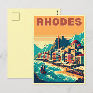 Postal Ciudad de Rodas Retro - Regalos de viaje de vacaci