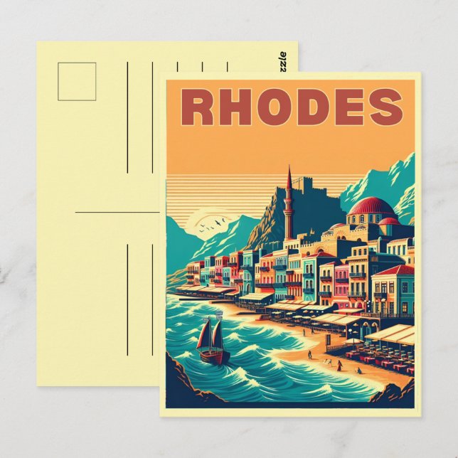 Postal Ciudad de Rodas Retro - Regalos de viaje de vacaci (Anverso / Reverso)