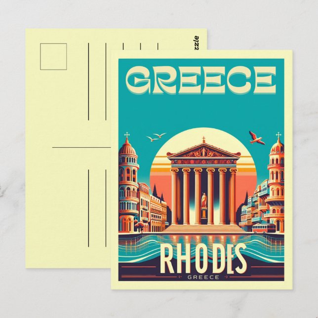Postal Ciudad de Rodas Retro - Regalos de viaje de vacaci (Anverso / Reverso)
