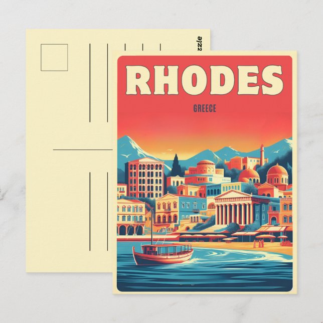Postal Ciudad de Rodas Retro - Regalos de viaje de vacaci (Anverso / Reverso)