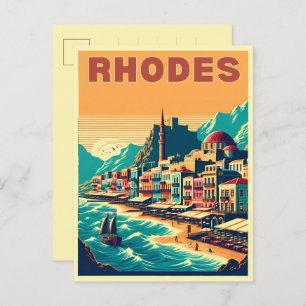 Postal Ciudad de Rodas Retro - Regalos de viaje de vacaci