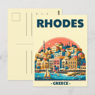 Postal Ciudad de Rodas Retro - Regalos de viaje de vacaci