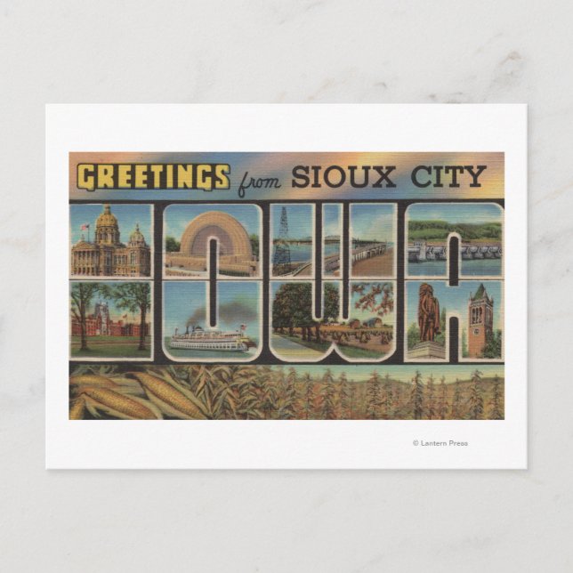 Postal Ciudad de Sioux, Iowa - Escenas de letras grandes  (Anverso)