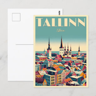 Postal Ciudad de Tallín Estonia regalo de viaje retro