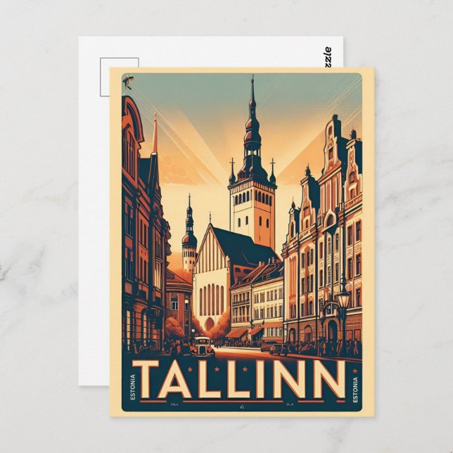Postal Ciudad de Tallín Estonia regalo de viaje retro (Anverso / Reverso)