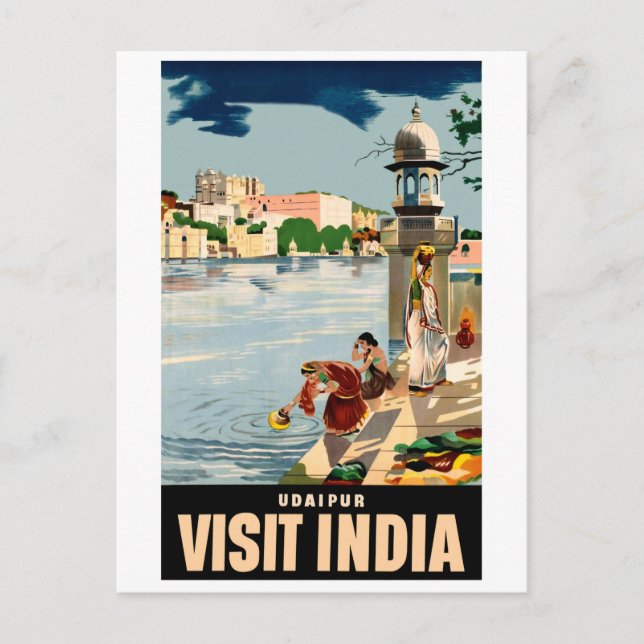 Postal Ciudad de Udaipur, India, mujeres en el lago (Anverso)