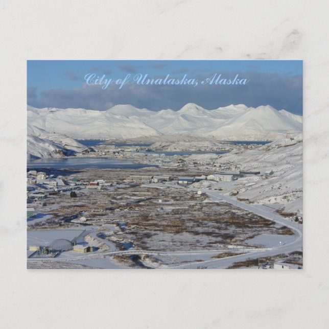 Postal Ciudad de Unalaska en invierno, isla Unalaska (Anverso)