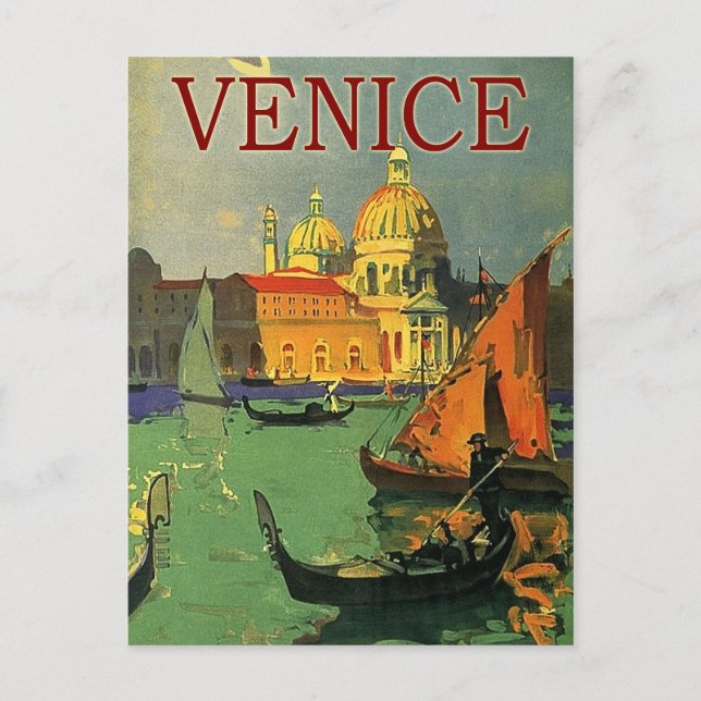 Postal Ciudad de Venecia, Italia, góndola, barco de vela, (Anverso)