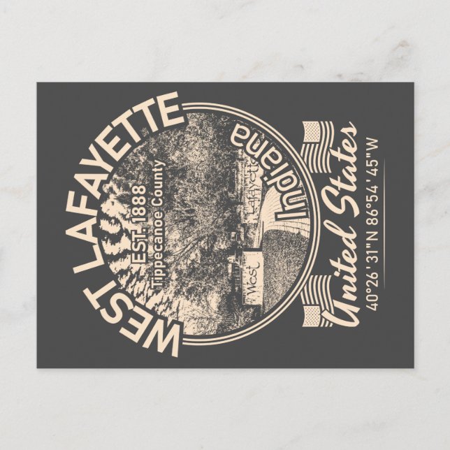 POSTAL CIUDAD DE WEST LAFAYETTE - ESTILO RETRO DE INDIANA (Anverso)