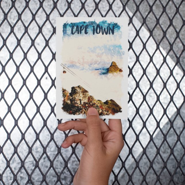 Postal Ciudad del Cabo de Sudáfrica Mesa de la Montaña (cape town south africa watercolor postcard)