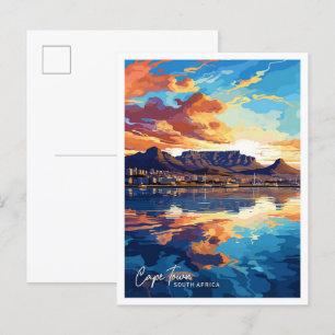 Postal Ciudad del Cabo Ilustracion de Viaje de Sudáfrica