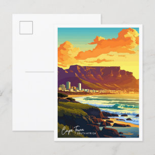 Postal Ciudad del Cabo Sudáfrica Viaje ilustracion de cos