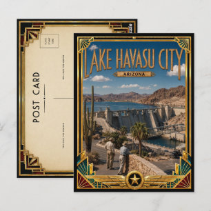 Postal Ciudad del Lago Havasu Arizona Arte Deco Dorado Vi