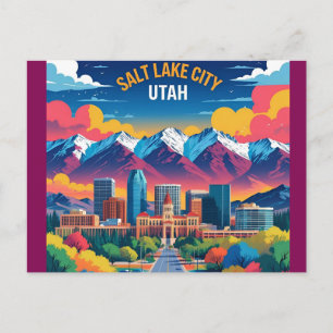 Postal Ciudad del Lago Salado Utah acuarela vintage Viaje